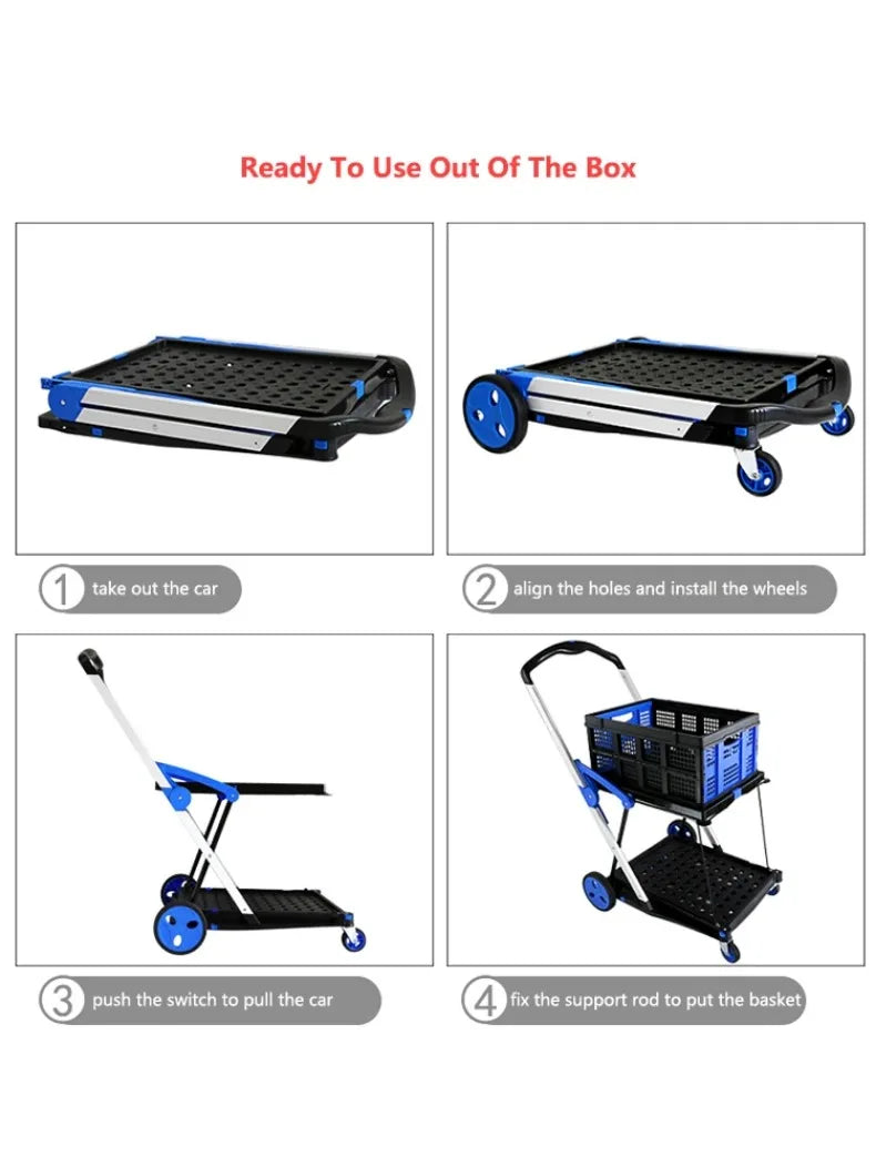 Plastic Foldable Hand Truck, Aluminum Portable Folding  Cart Trolley, Hand Cart for Home Office Travel Supermarket Factory Use