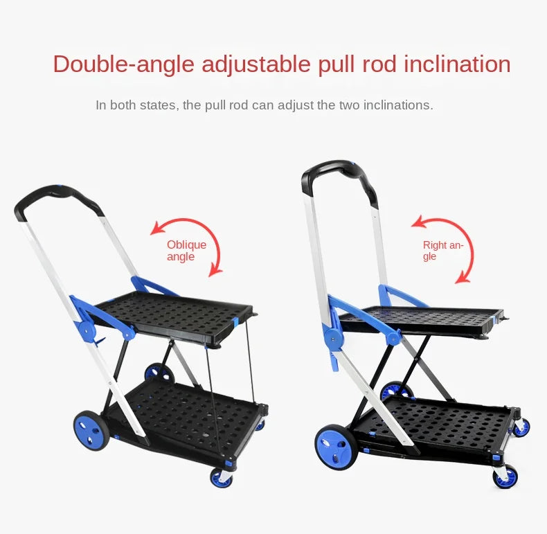 Folding Shopping Cart,100 lbs Capacity Grocery Cart on Wheels Foldable, Platform Hand Truck with Storage Crate