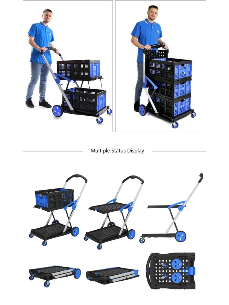 Plastic Foldable Hand Truck, Aluminum Portable Folding  Cart Trolley, Hand Cart for Home Office Travel Supermarket Factory Use