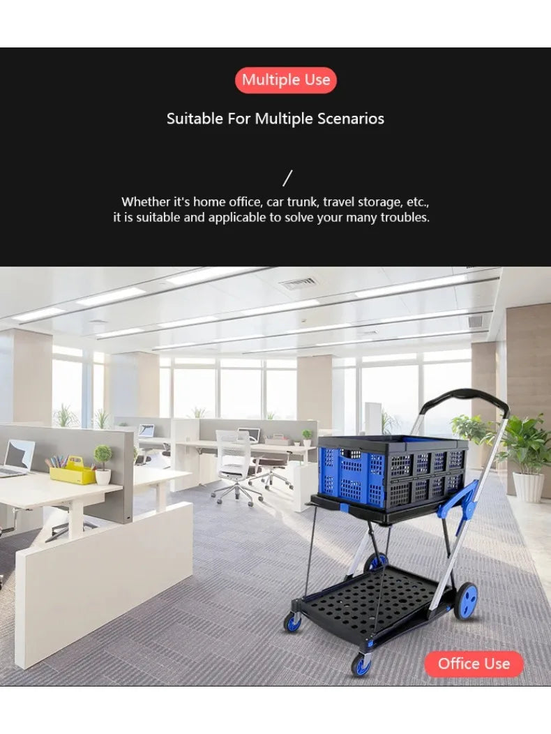 Plastic Foldable Hand Truck, Aluminum Portable Folding  Cart Trolley, Hand Cart for Home Office Travel Supermarket Factory Use