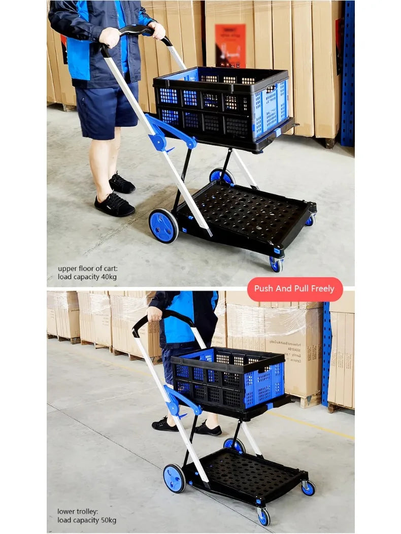 Plastic Foldable Hand Truck, Aluminum Portable Folding  Cart Trolley, Hand Cart for Home Office Travel Supermarket Factory Use